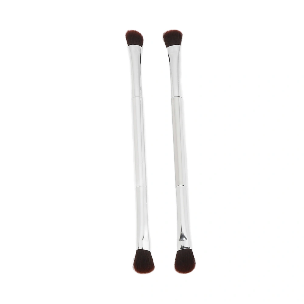 2pcs Double Ended Eyeshadow Brush Set Silver Makeup Soft Fiber Hair Nose Contour Brush Cosmetic Tool