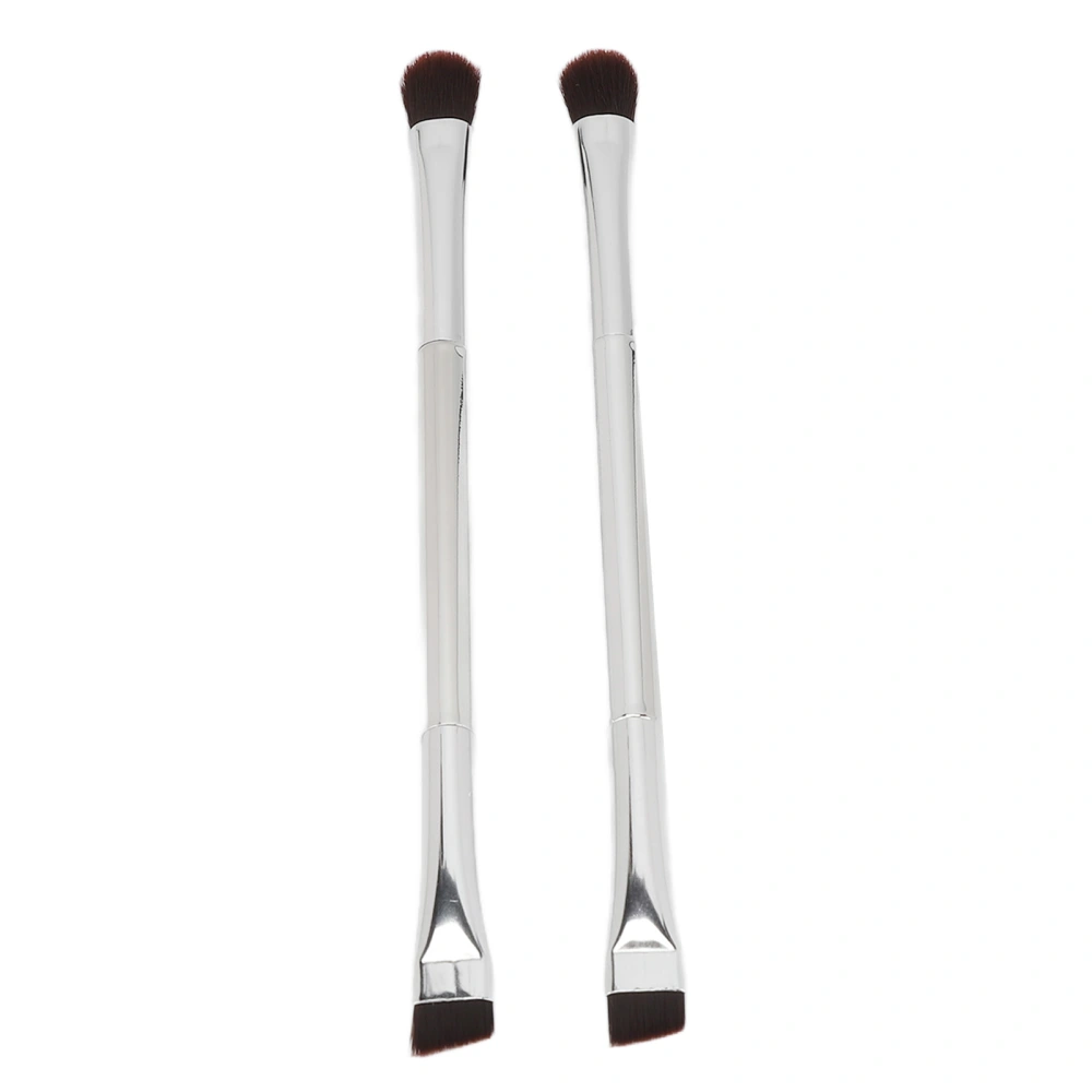 2pcs Double Ended Eyeshadow Brush Set Women Silver Soft Hair Makeup Slanted Eyebrow Brush Cosmetic Tool