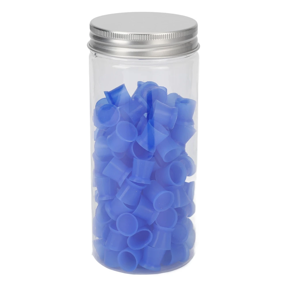 100pcs Tattoo Ink Cups Disposable Suction Base Elastic Silicone Microblading Pigment Cups S Size Blue