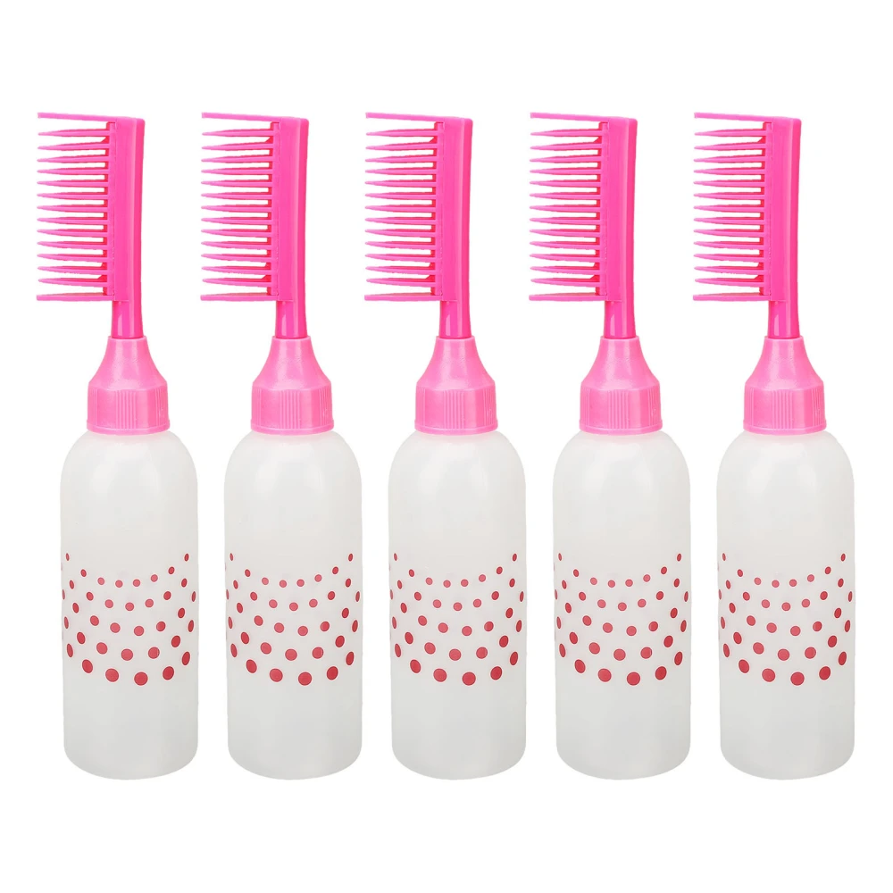 5pcs Hair Dye Comb Bottles Root Comb Color Applicators Dye Dispensing Pink Bottles with Graduated Scale