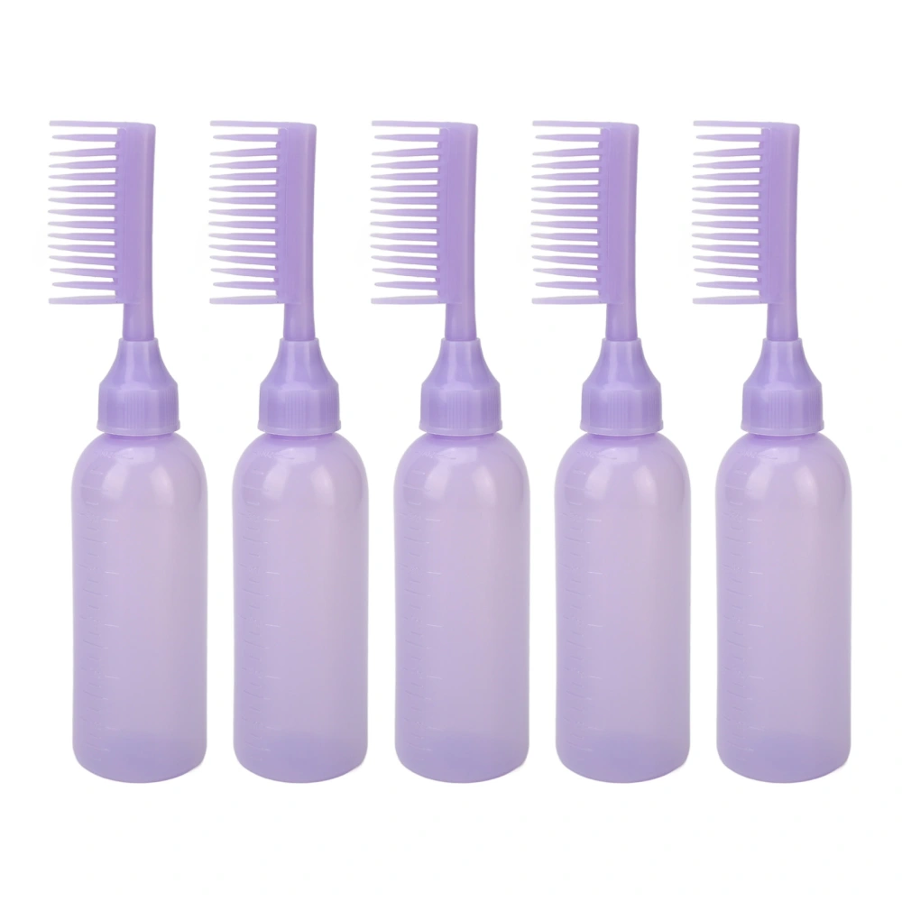 5Pcs Hair Dye Bottle Purple 6oz Capacity Scale Design Durable PE Root Comb Applicator Bottle for Home Salon Coloring