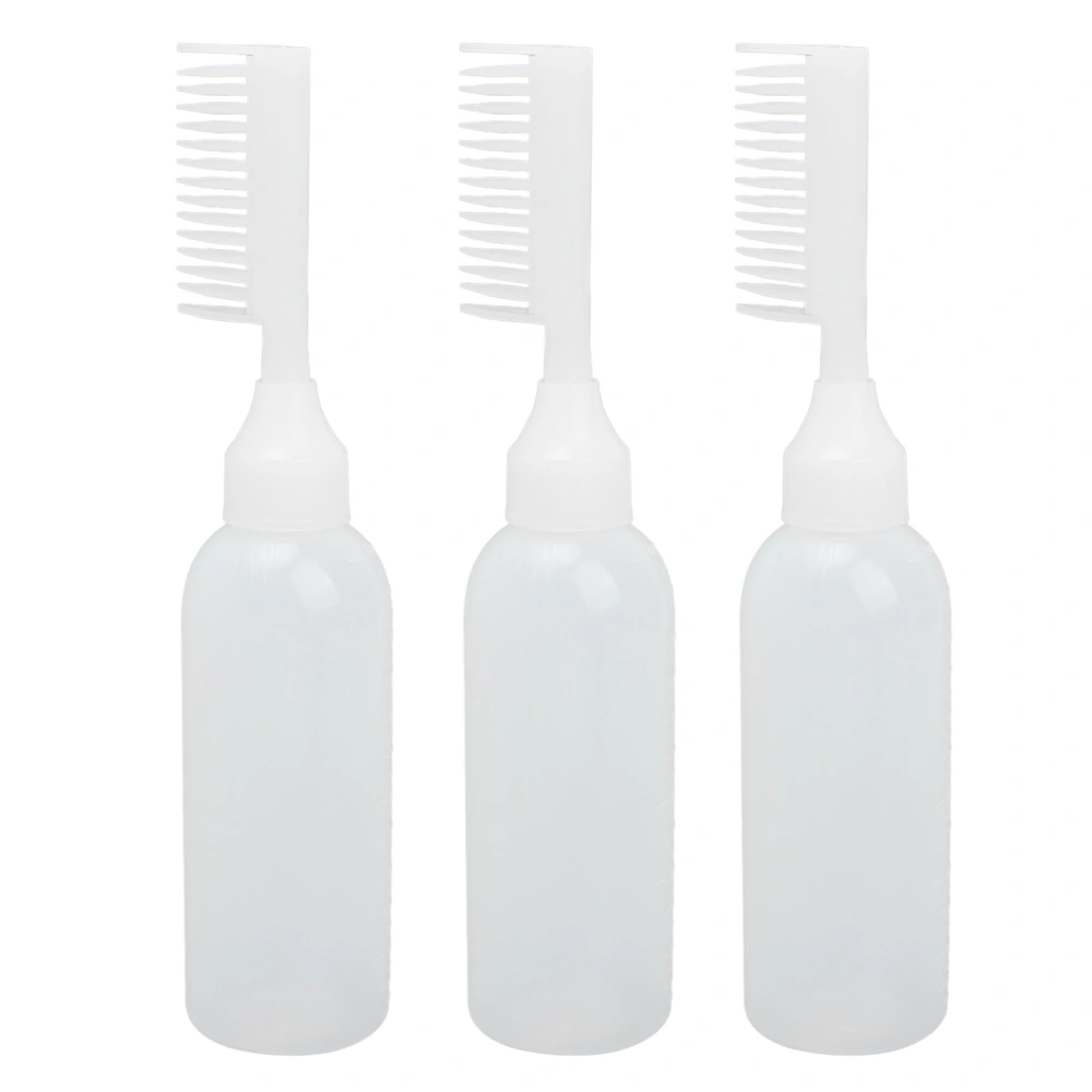 3pcs Root Comb Applicator Empty Bottle PE Squeeze Clear Scale Hair Coloring Dyeing Bottle White