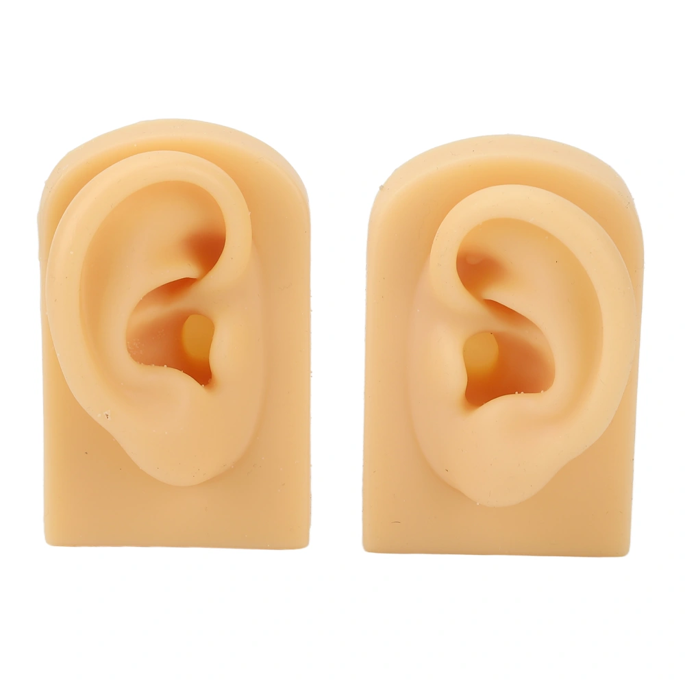 1 Pair Silicone Ear Model Light Skin Color Piercing Practice 3D Ear Model for Acupuncture Training Display