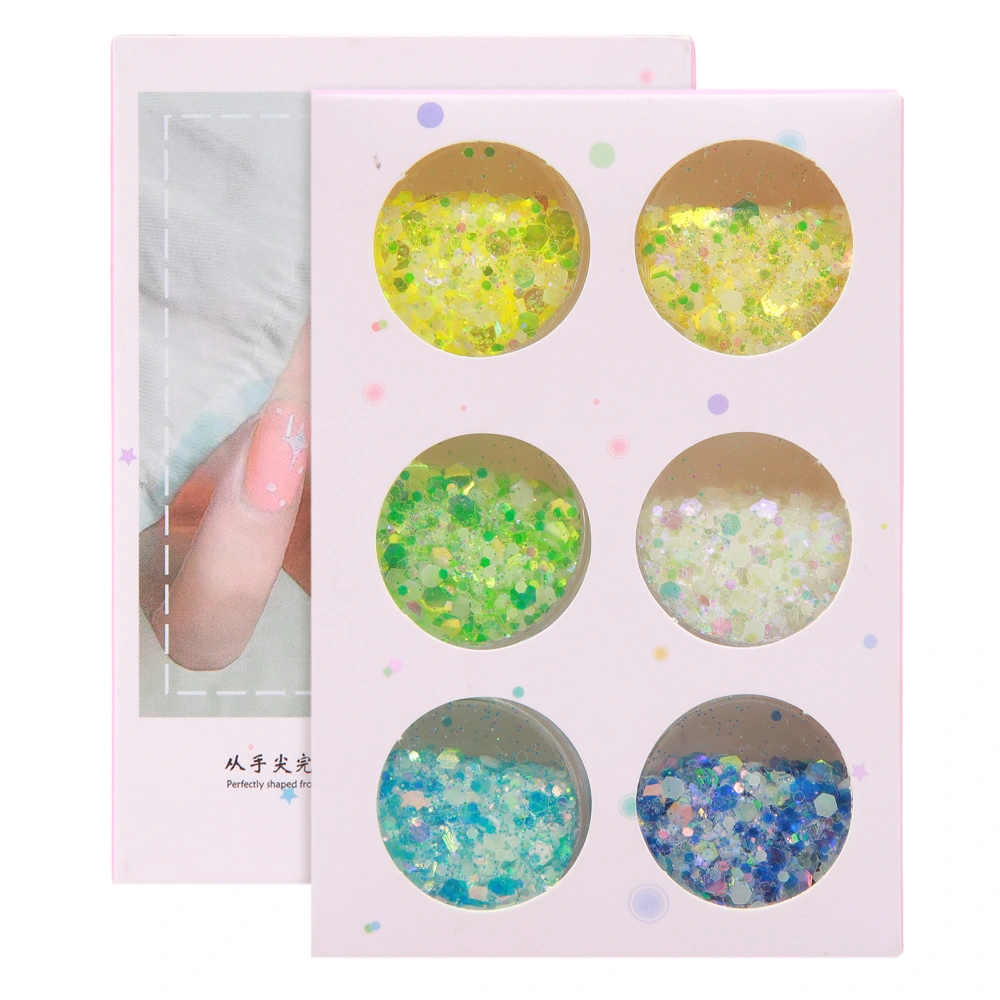 6 Box Luminous Nail Sequins 6 Colors ABS Stylish Delicate Nail Glitters for Party Holiday