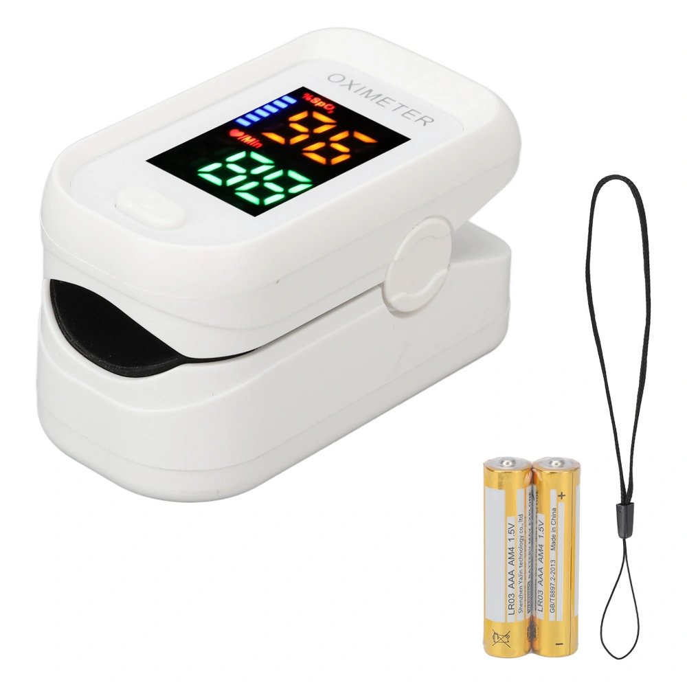 Oximeter LED Screen Fingertip Clip Type Blood Oxygen Saturation Monitor with Lanyard White