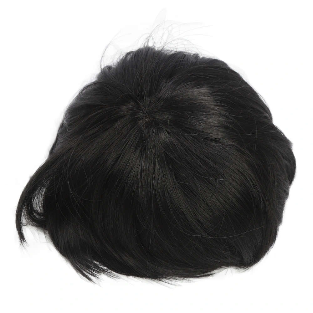 Boy Wig Black Short Hair Replacement Bangs Topper Top Wig Men Straight Full Periwig