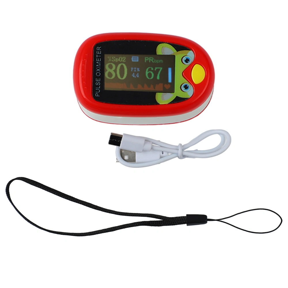 Fingertip Clip Oximeter 6 Modes Automatic USB Charging LED Blood Oxygen Monitor for Children Kids Red