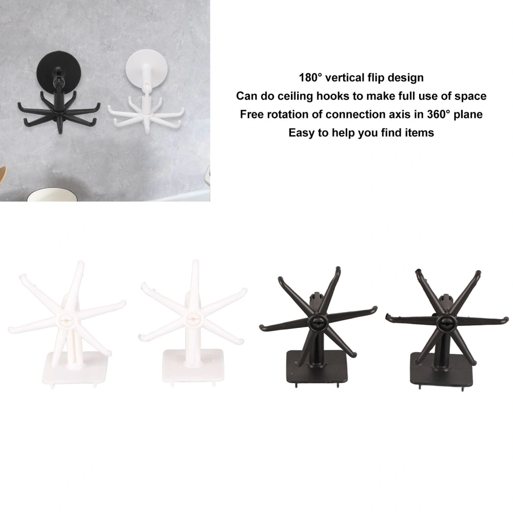 4pcs Wall Rotary Hook 180 Degree Vertical Flip 360 Degree Planare Rotation Bathroom 6 Claws Rotary Hook