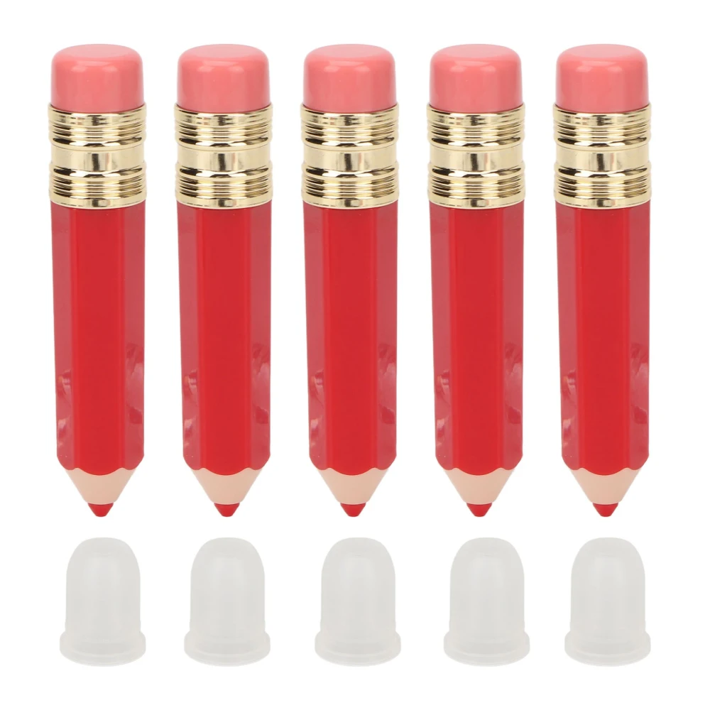 5pcs Pencil Lip Gloss Tube 5ml DIY Portable Empty Lip Glaze Tube with Leak Proof Cover Red