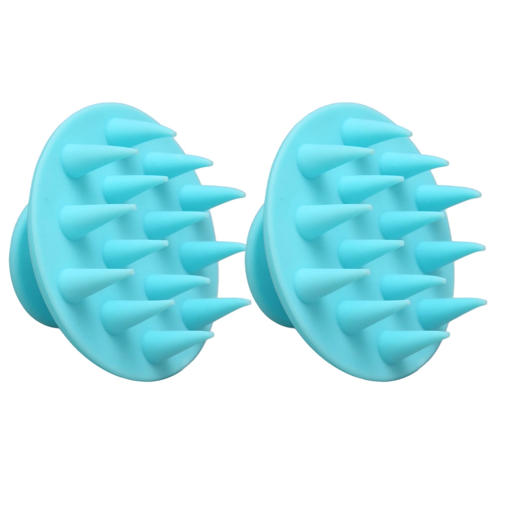 2pcs Blue Hair Shampoo Brush Head Scrubber Soft Silicone Wet Dry Scalp Massager for Dandruff Removal