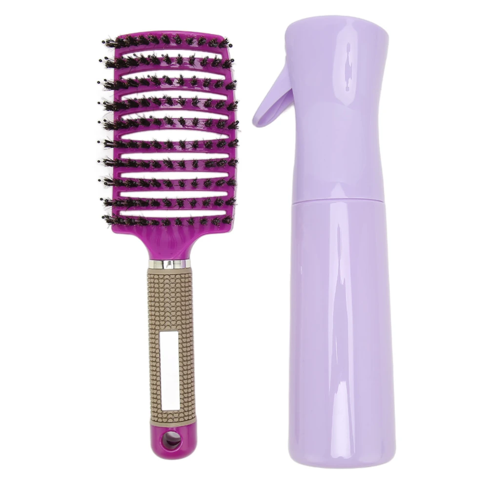 Hair Detangling Brush Rounded Teeth Hollow Out Dry Wet Use Curved Vented Hair Styling Comb with Spray Bottle Pink