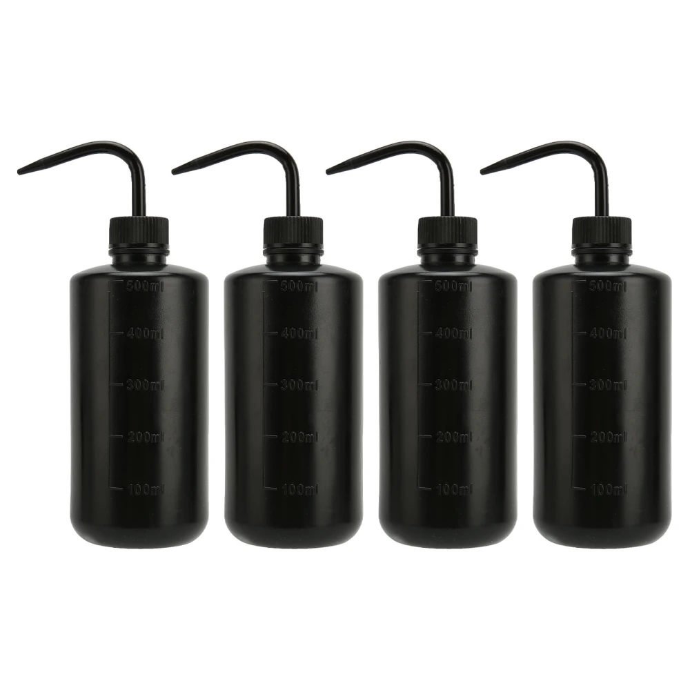 4pcs Tattoo Washing Squeeze Bottle Curved Spout Tattoo Watering Can with Scale Line 500ml Black