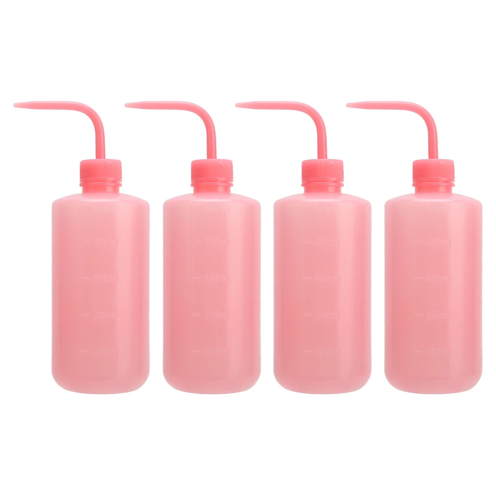 4pcs Tattoo Washing Squeeze Bottle Curved Spout Tattoo Watering Can with Scale Line 500ml Pink