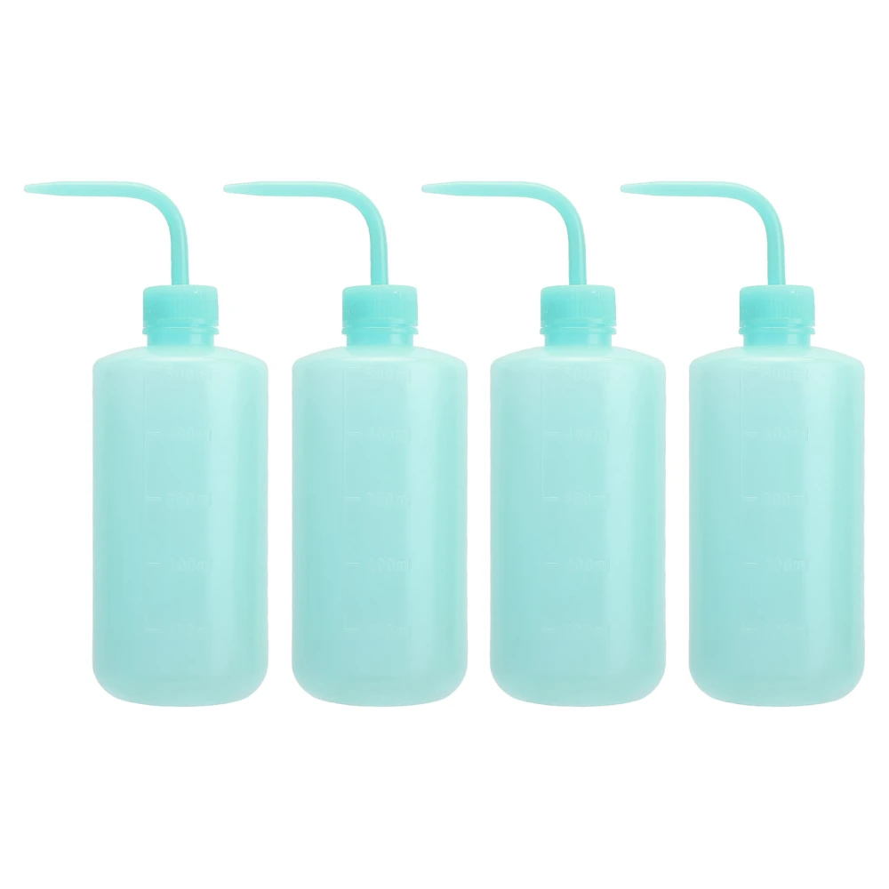 4pcs Tattoo Washing Squeeze Bottle Curved Spout Tattoo Watering Can with Scale Line 500ml Blue