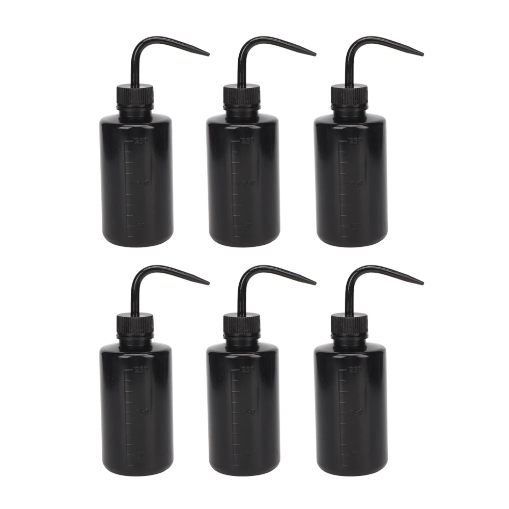 6pcs Safety Wash Bottle 250ml Cleaning Tattoo Squeeze Bottle with Narrow Mouth for Tattooist Black