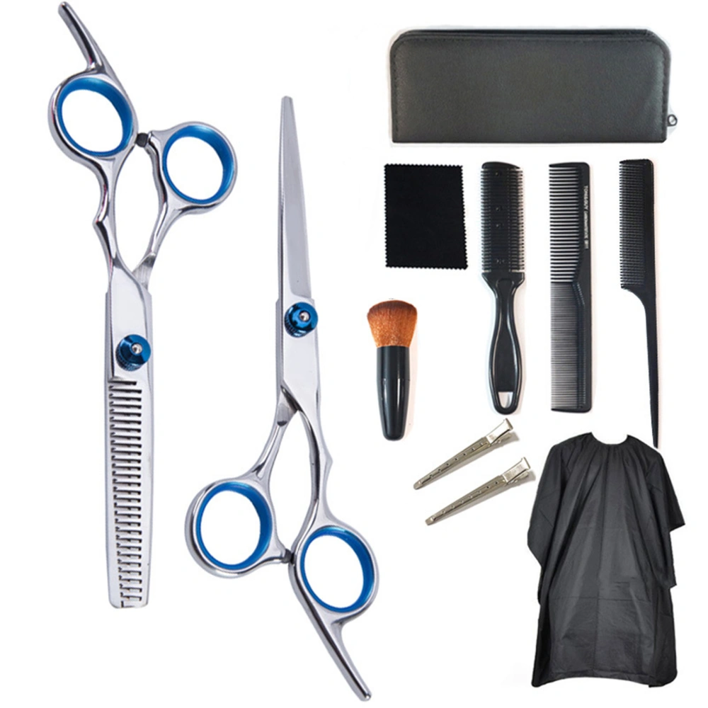 11pcs Hair Cutting Scissors Kit Clip Brush Comb Stainless Steel Hairdressing Shears Set for Barber Shop Blue