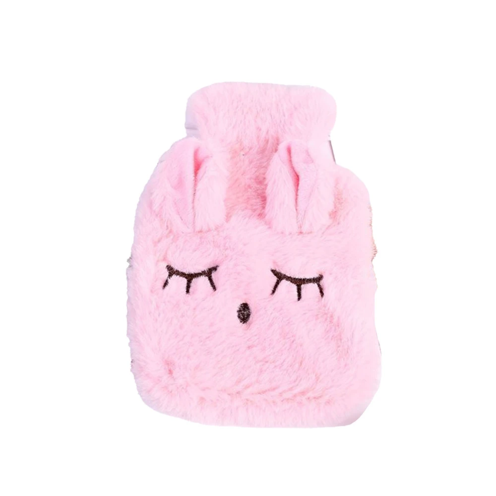 Hot Water Bottle Explosion Proof Prevent Scald Detachable Rabbit Pattern Plush Cover Hot Water Bag Pink