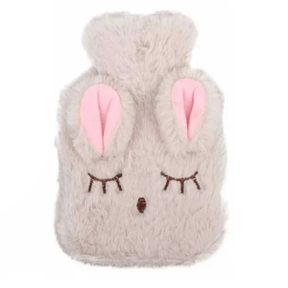 Hot Water Bottle Explosion Proof Prevent Scald Detachable Rabbit Pattern Plush Cover Hot Water Bag Beige