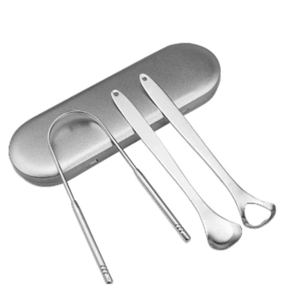 4 Pcs Tongue Scraper Set Reduce Bad Breath Improve Healthy Stainless Steel Tongue Cleaner