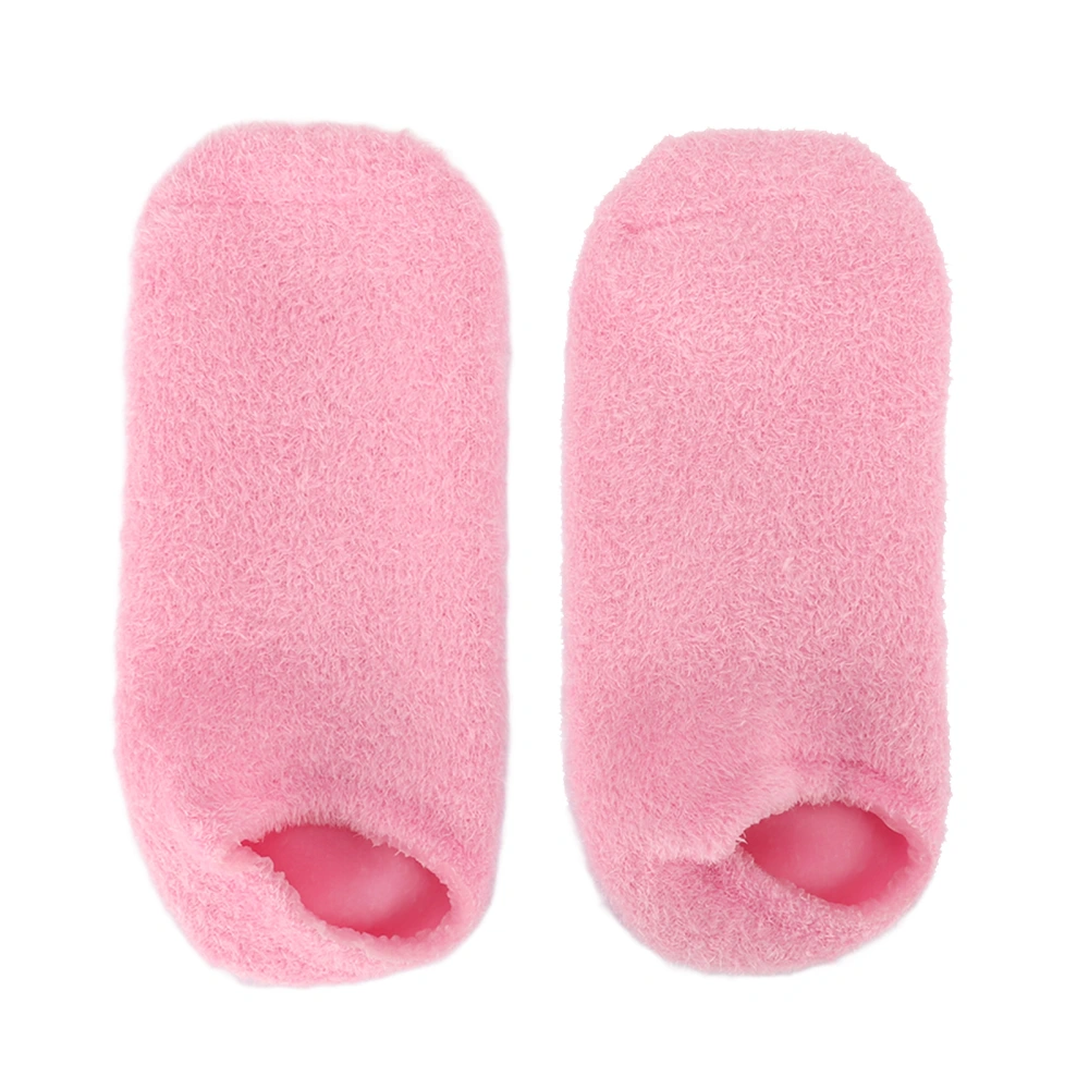 2Pcs Essential Oil Moisturizing Gel Socks Vitamin E Reusable Exfoliating Soft Gel Spa Socks for Foot Beauty Repairing Pink