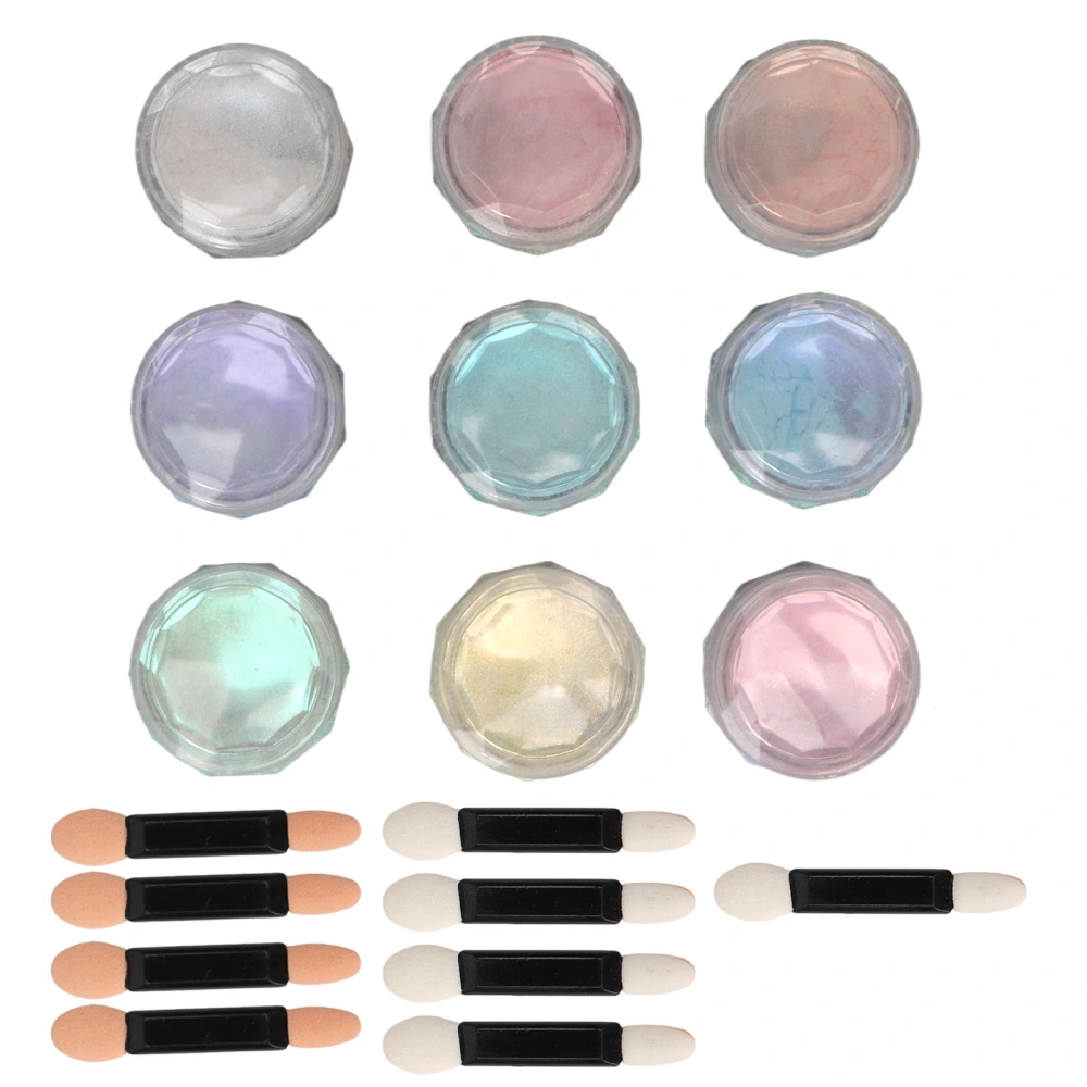 Mirror Effect Nail Powder 9 Colors Metallic Nail Art Powder with Double Heads Applicator