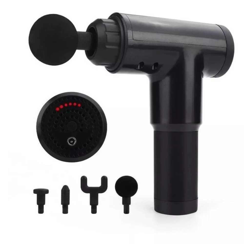 Muscle Massage Gun 4 Heads 6 Strength Gears Deep Tissue Fascia Massager Black EU Plug 220V