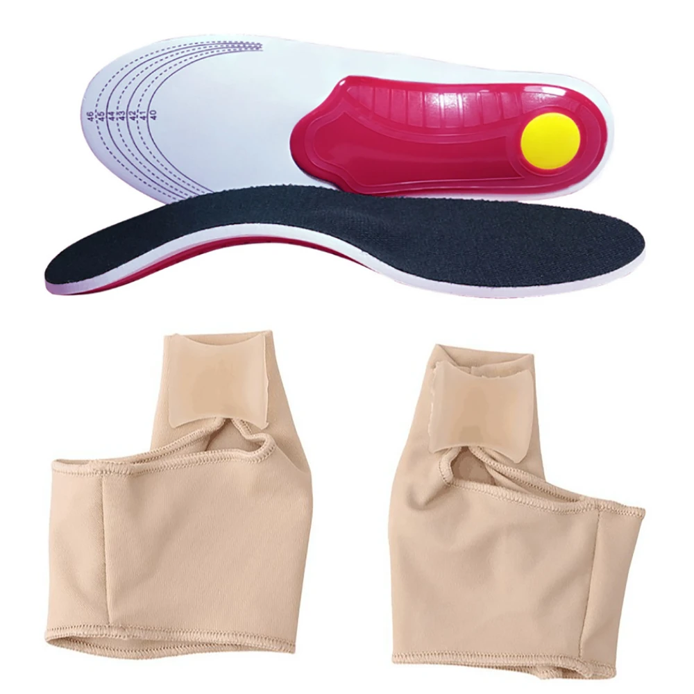 Foot Orthotic Insoles Cuttable Arch Support Inserts with Valgus Bunion Corrective Sock Red Back L 41‑46