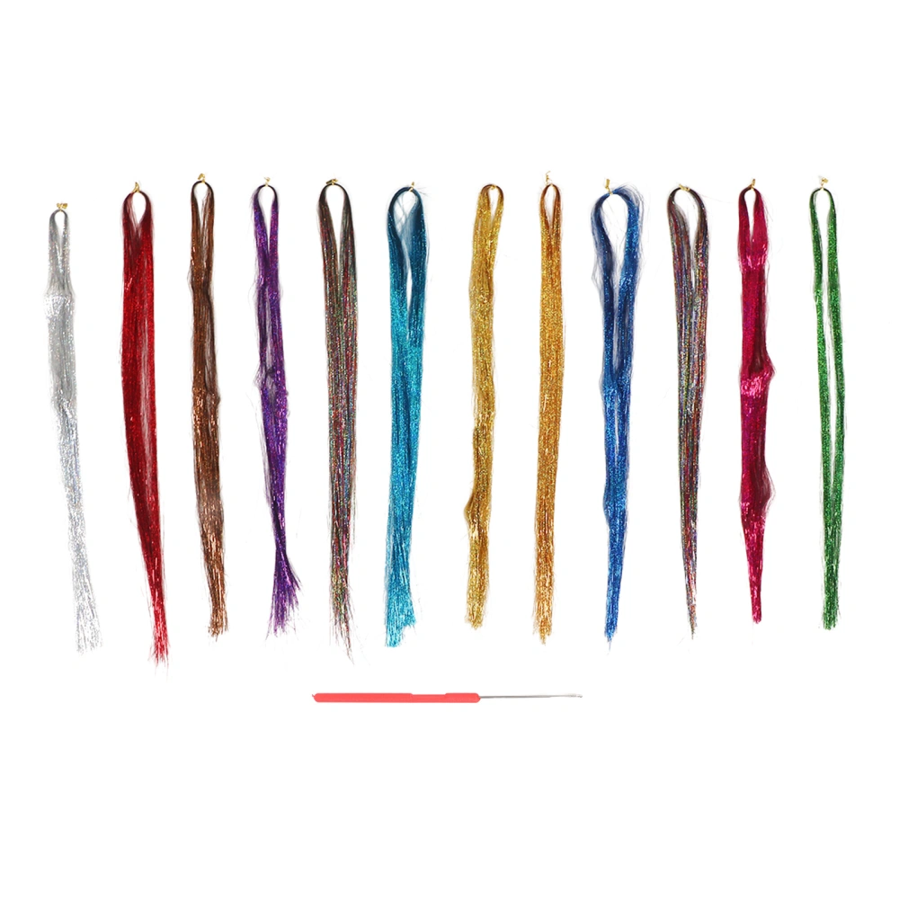 12 Colors Hair Tinsel Strand Glittering Shiny Sparkling Heat Resistant Hair Extensions Tinsel