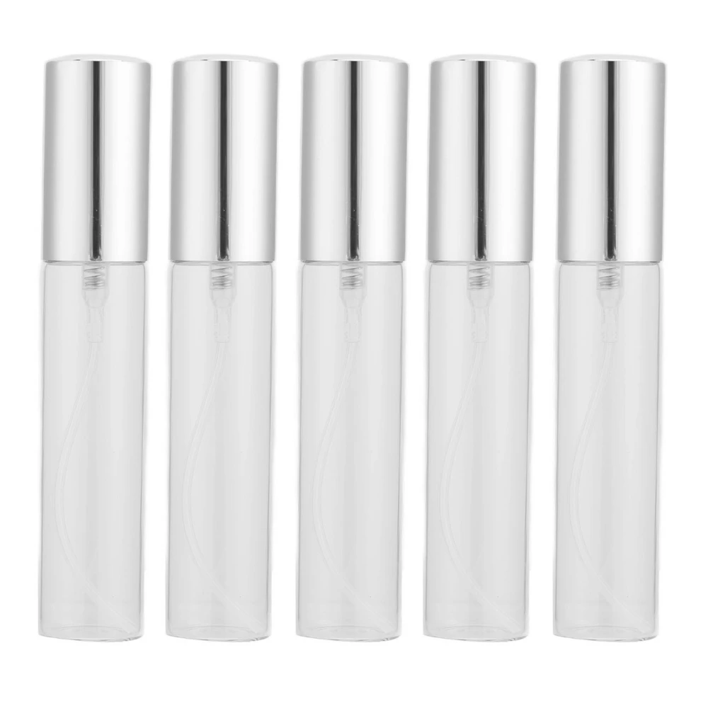 5pcs Clear Glass Perfume Bottles Silver Nozzle 10ml Cylinder Shape Refillable Empty Perfume Bottle