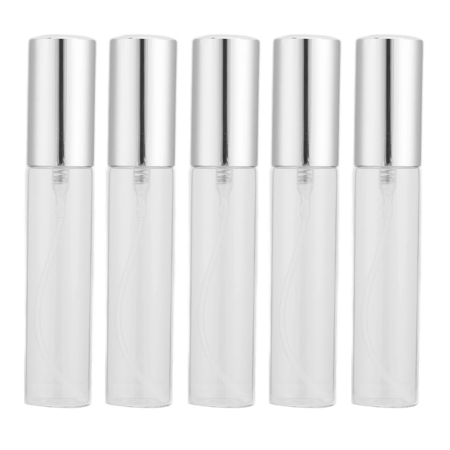 5pcs Clear Glass Perfume Bottles Silver Nozzle 10ml Cylinder Shape Refillable Empty Perfume Bottle