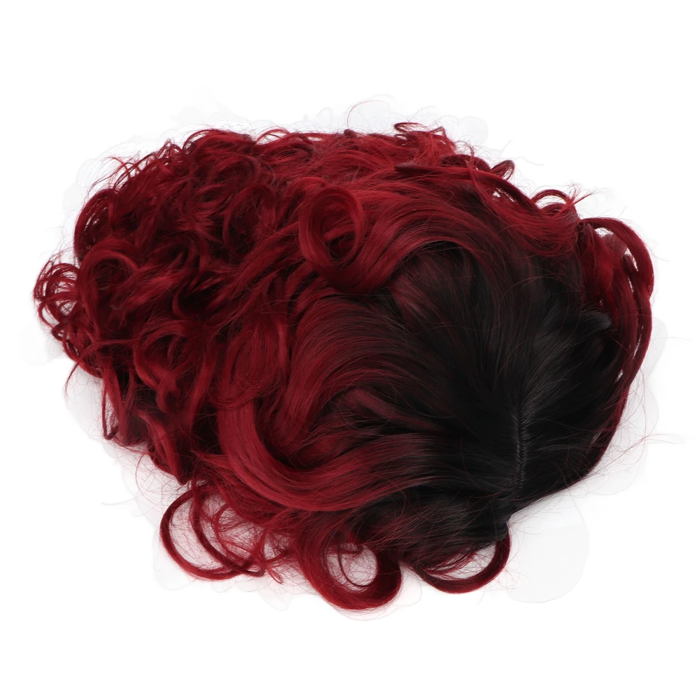 Curly Short Wig Wine Red Women Wig Gradient Color Adjustable Comfortable for Party