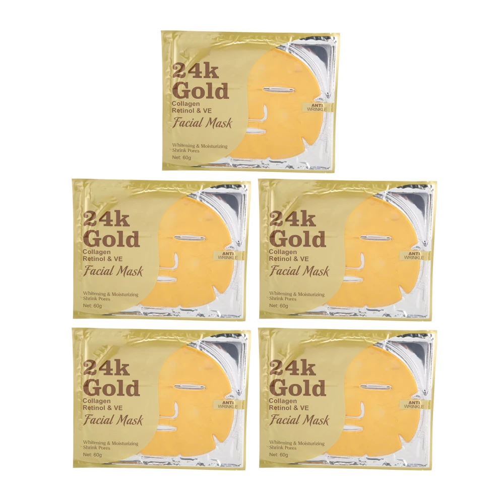 5pcs 60g 24K GoldFacial Mask Moisturizing Brightening Reduce Fine Lines Collagen Mask Sheet for Skin Care