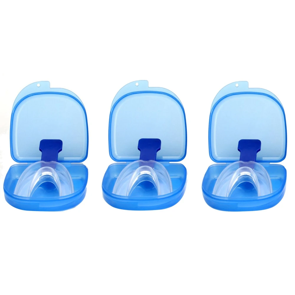 3PCS Snoring Mouthpiece Prevent Teeth Grinding Silicone Health Sleeping Tool with Blue Plastic Box