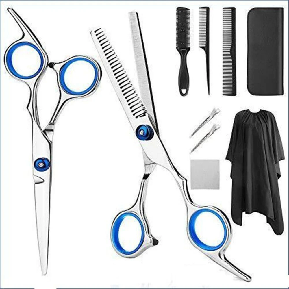 10pcs Haircutting Scissors Kit Professional Stainless Steel Comfortable Grip Portable Hair Thinning Scissors Kit