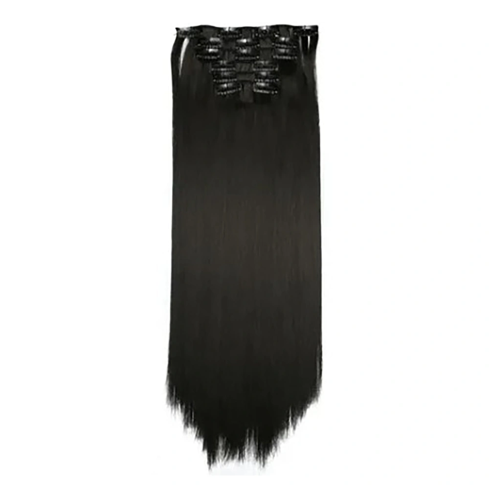 Clip in Straight Hairpin Seamless 24 Inch Lightweight 16 Clips Synthetic Fashionable Hair Extension Hairpiece Black