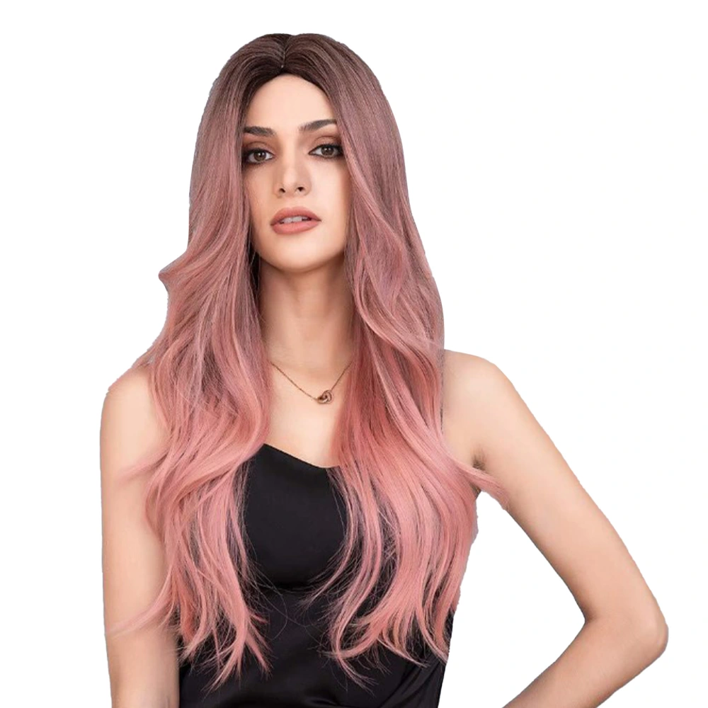 Long Wavy Wigs Gradient Pink Lifelike Soft Breathable Beautiful Women Wigs for Cosplay Party Daily