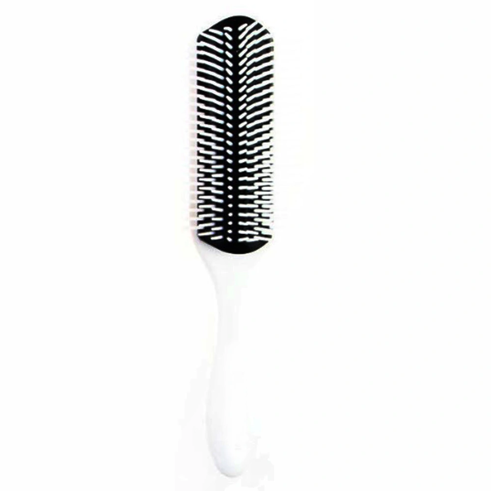 9 Row Styling Brush Ergonomic Massage Effect Detangling Hairbrush with Curved Handle Frosted Hair Brush White