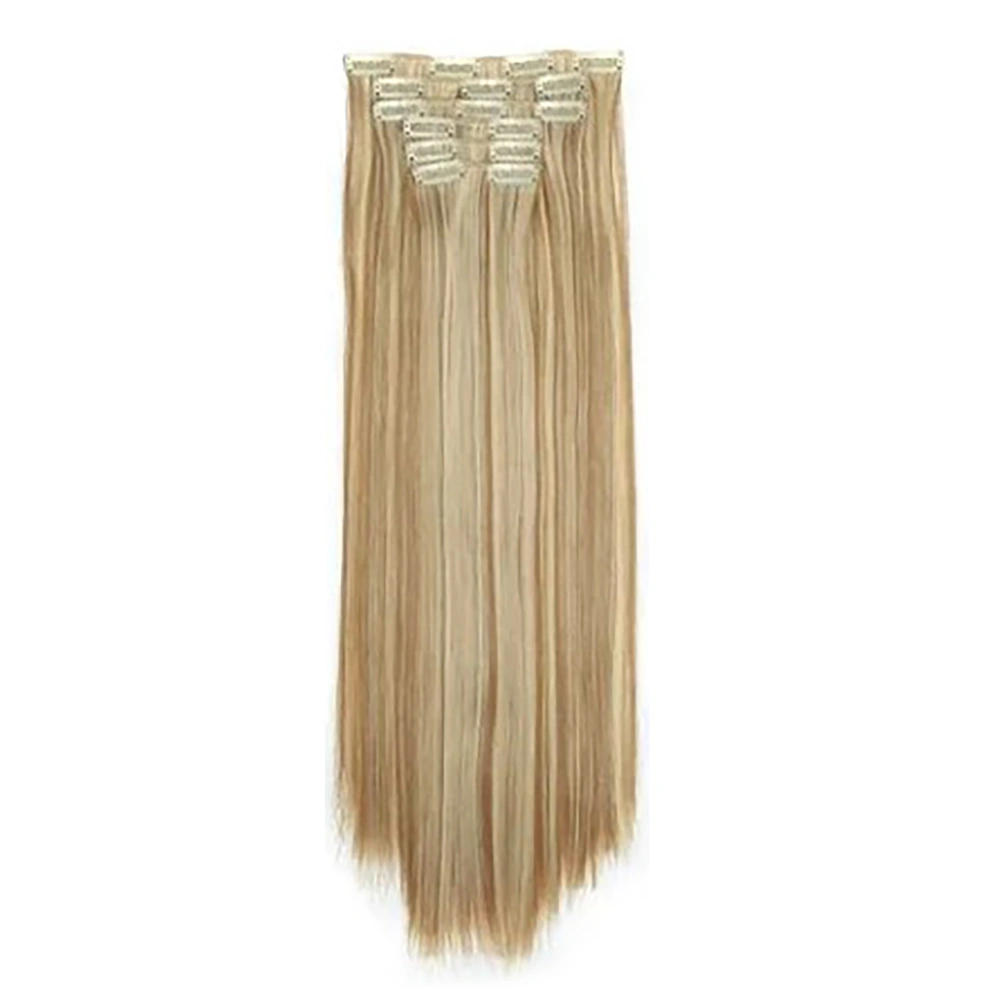 Clip in Straight Hairpin Seamless 24 Inch Lightweight 16 Clips Synthetic Fashionable Hair Extension Hairpiece Yellow