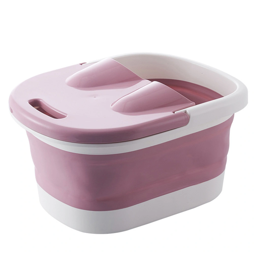 Collapsible Foot Bath Tub with Massaging Rollers Portable Foldable Foot Spa Soak Bath Tub with Handle Lid Pink