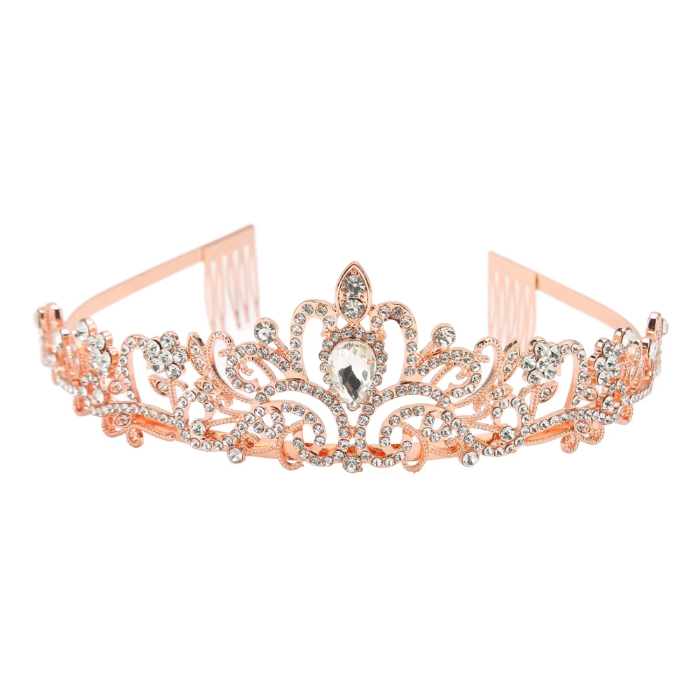 Bridal Crown Rhinestone Elegant Glittering Wedding Princess Crown for Halloween Rose Gold