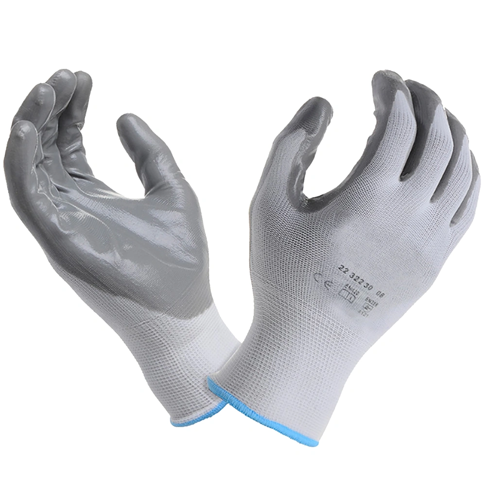 1 Pair Work Gloves Oil Resistant Anti Skid Nitrile Coated Breathable Elastic Maintenance Gloves Grey