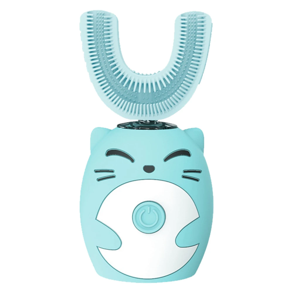 Kids Toothbrush U Shaped Silicone Soft Bristle Cute Cartoon Pattern Electric Toothbrush Blue