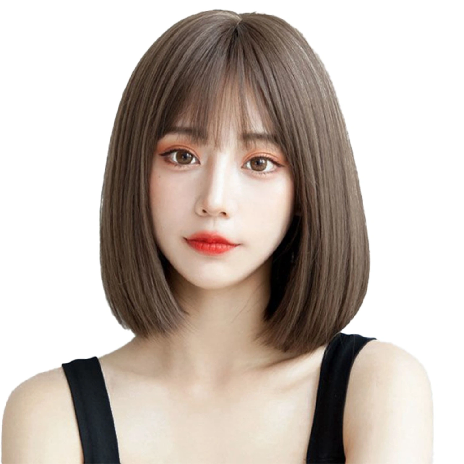 Women Short Straight Wig Fashionable Sweet DIY Deep Brown Short Bob Wig for Girls
