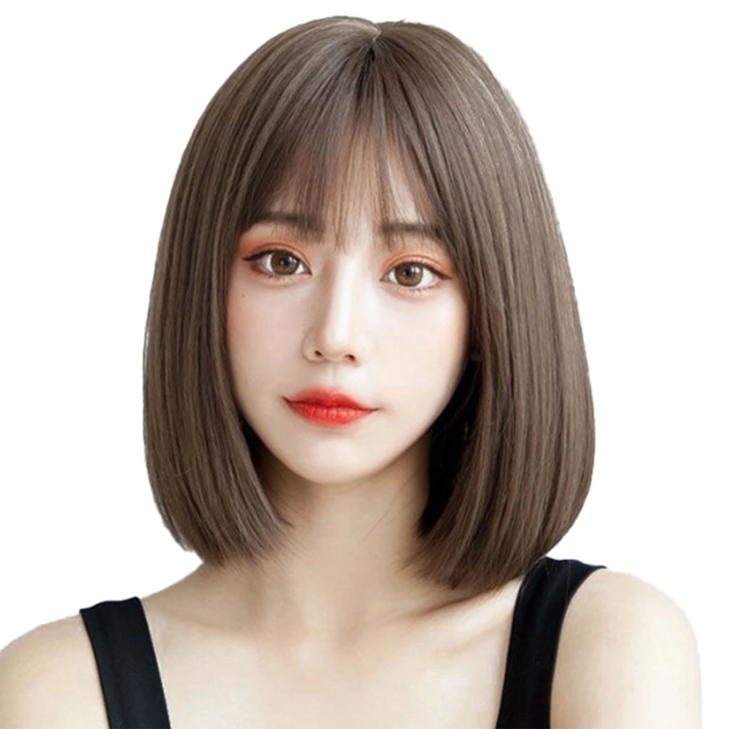 Women Short Straight Wig Fashionable Sweet DIY Deep Brown Short Bob Wig for Girls