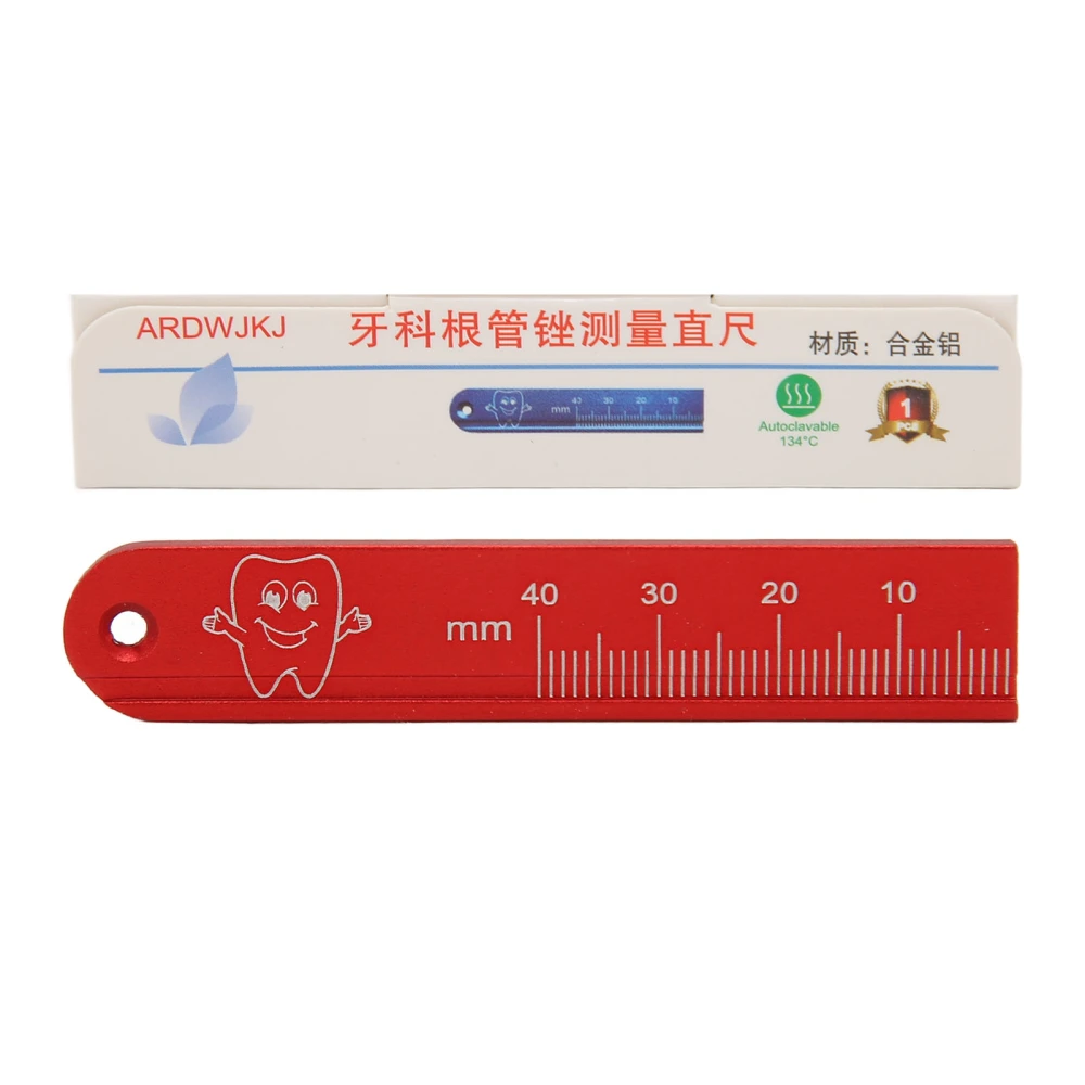 Endodontic Ruler High Temperature Resistant Metal Dental Measure Ruler for Dentists Red