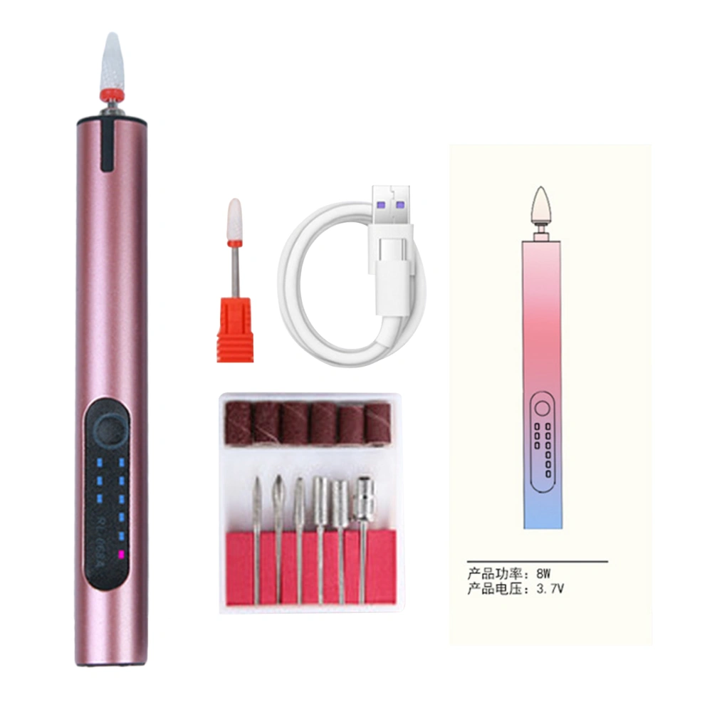 Electric Nail Grinding Machine Portable Rechargeable Nail Polishing Machine for Electric Nail File Pink