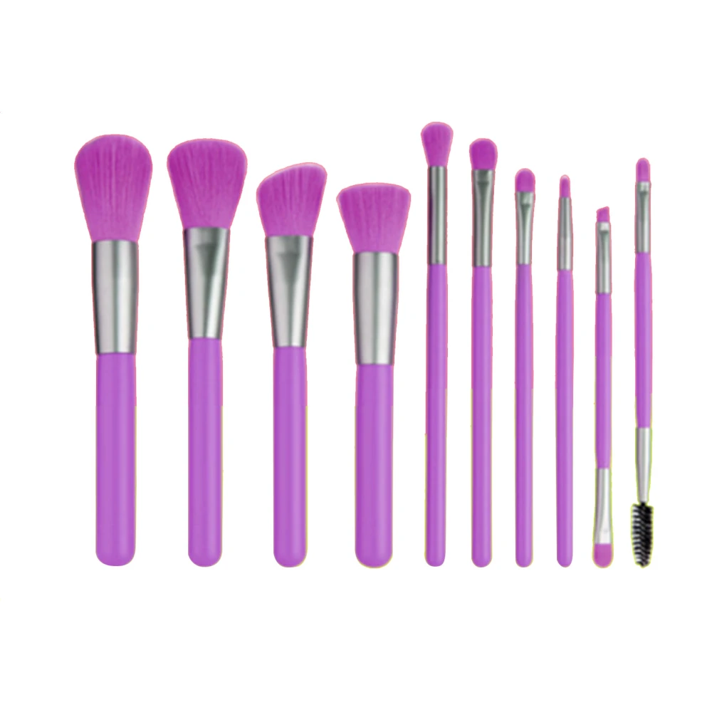 Makeup Brush Set Soft Bristles Wooden Handle Portable Face Makeup Brushes for Women Purple 10pcs