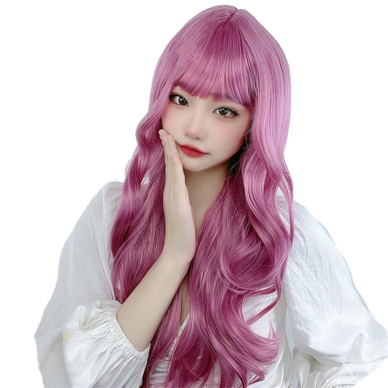 Long Wave Wig Cosplay Synthetic Hair with See Through Bangs for Women Dating Daily Use Milky Lavender