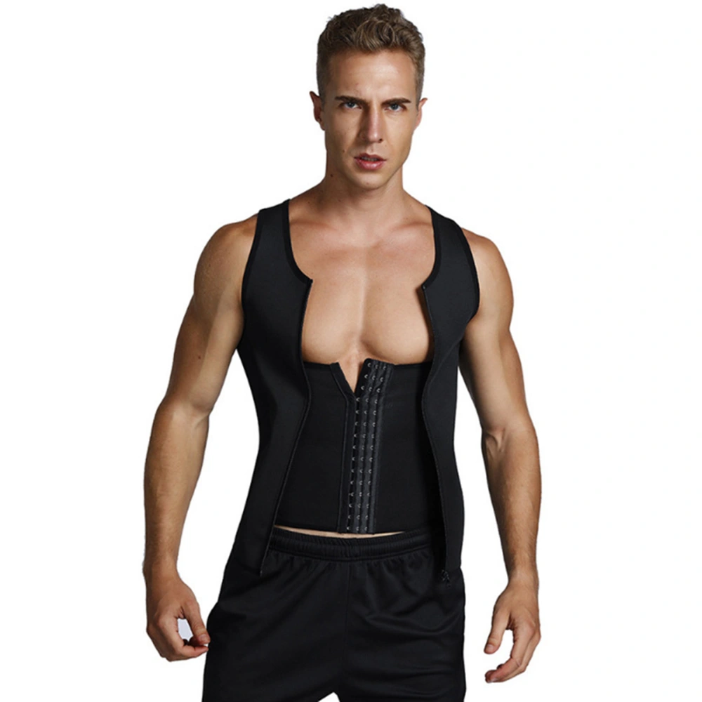 Men Sauna Vest Breathable Adjustable Zipper Closure Weight Loss Waist Training Tank Top for Daily Workout Black XL