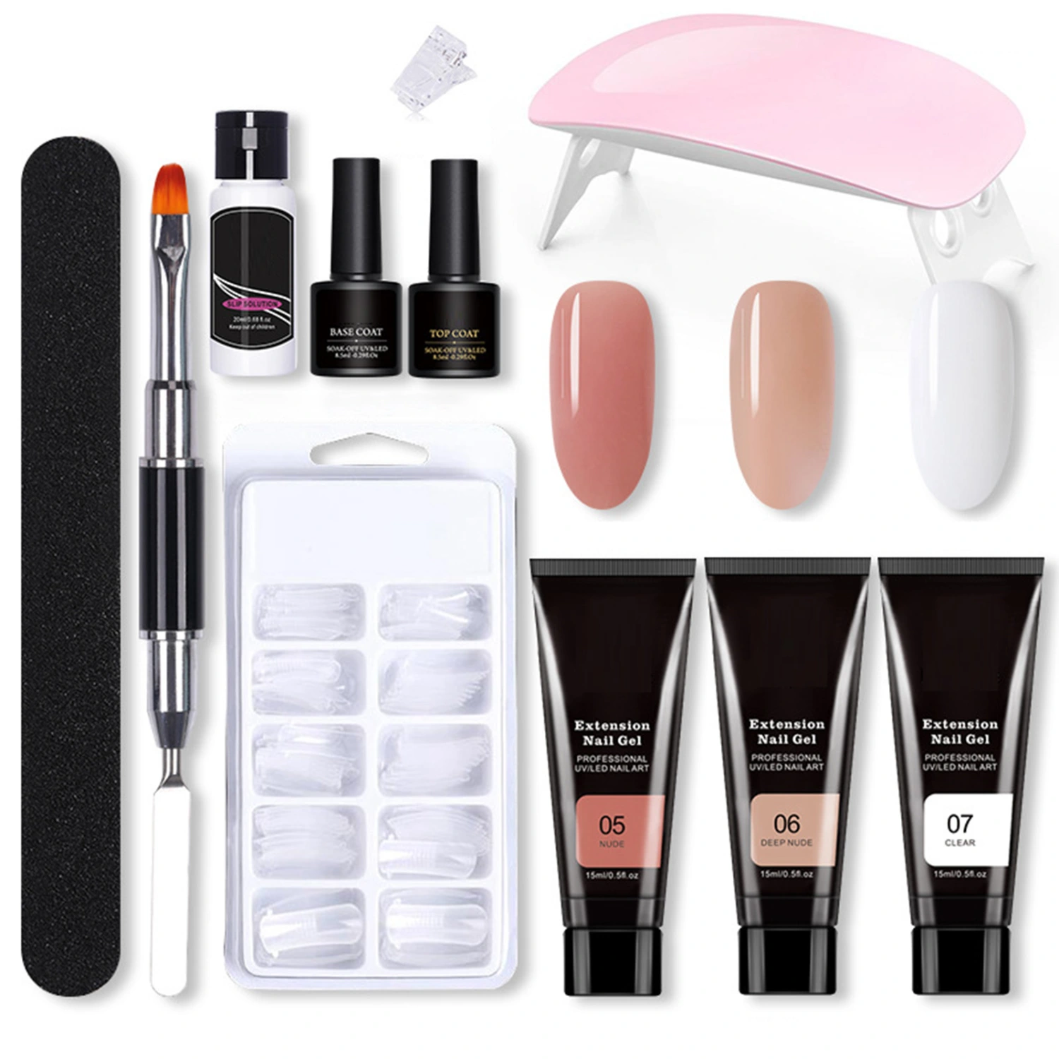Nail Extension Gel Kit Professional Beautiful Gel Nail Polish Tool Set with Light for Home Salon